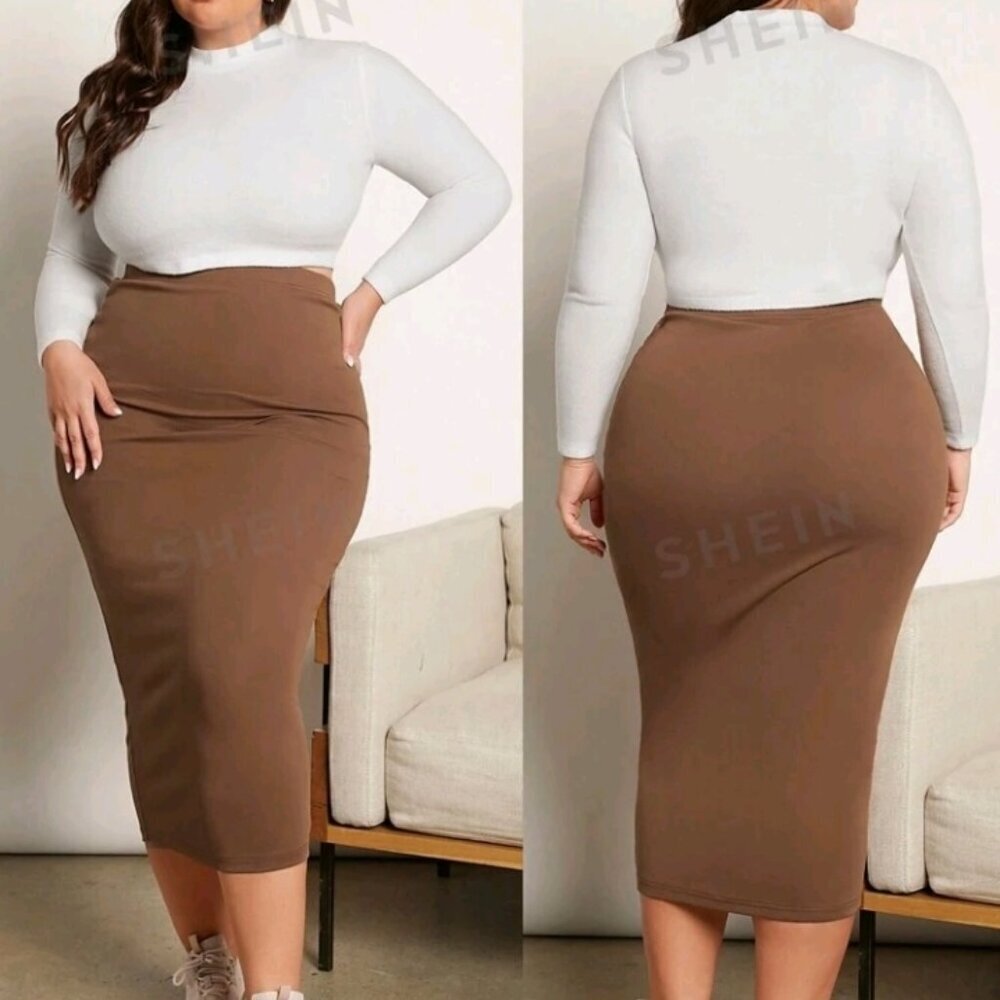 SHEIN BASICS Plus High Waist Pleated Skirt - Picture 6 of 6